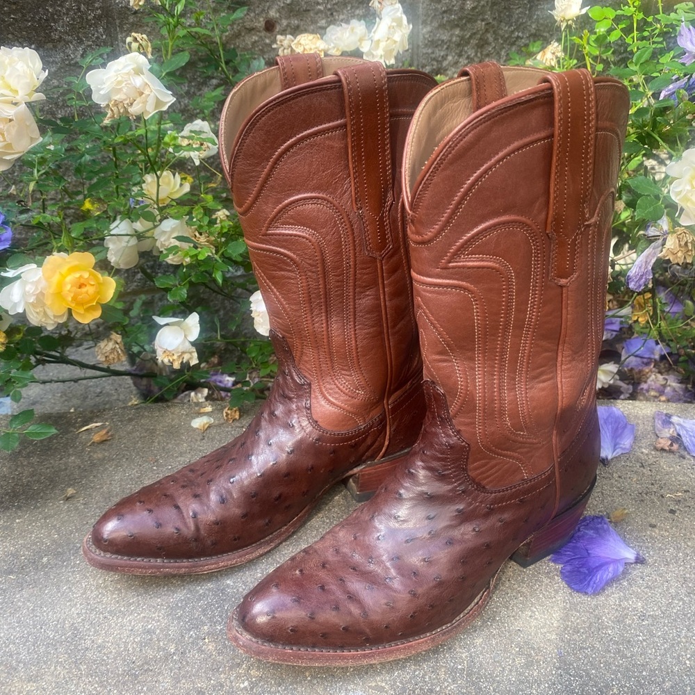 Tecovas Brown Ostrich Heeled Boots